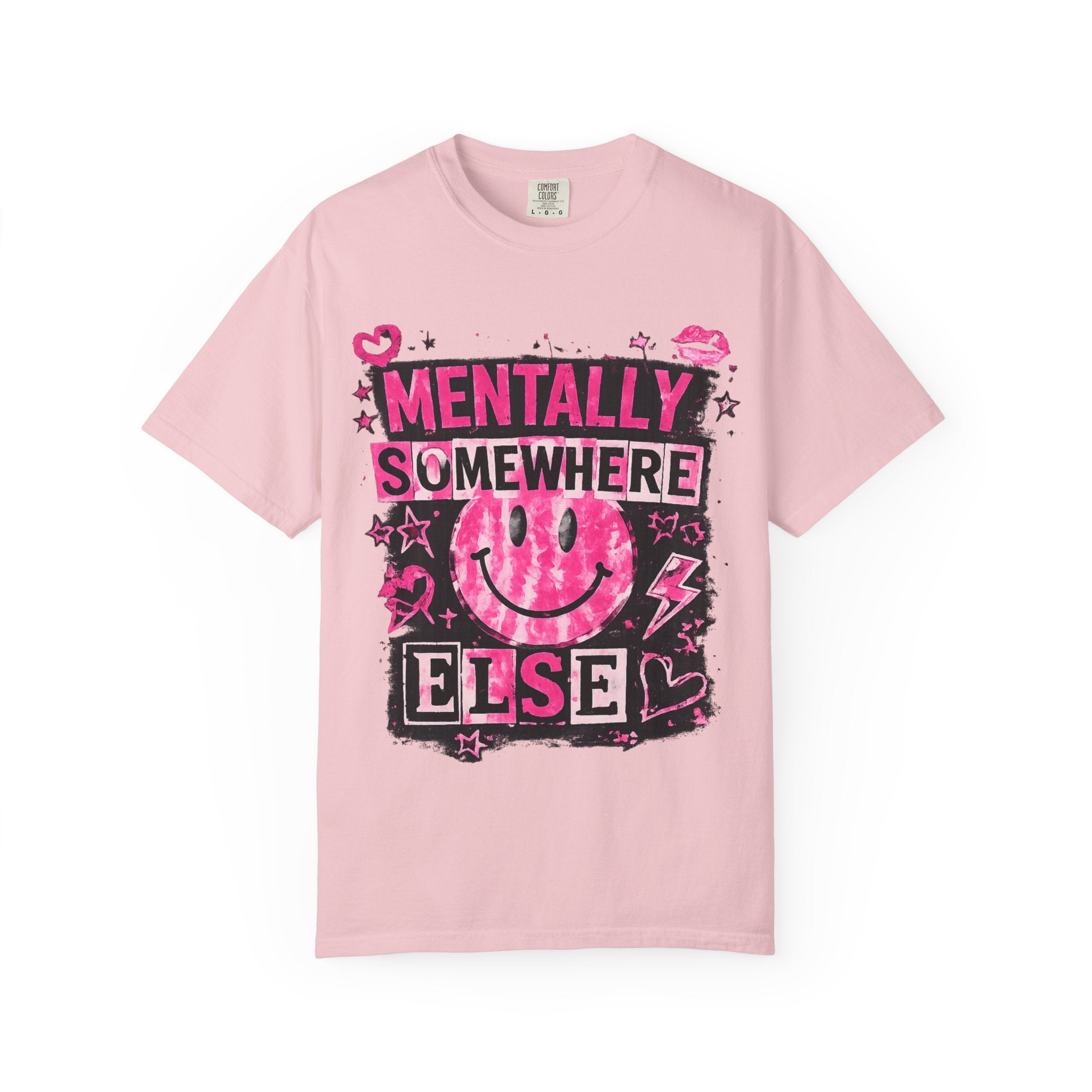 Mentally Somewhere Else T-Shirt — Retro Pink Smiley Graphic Tee