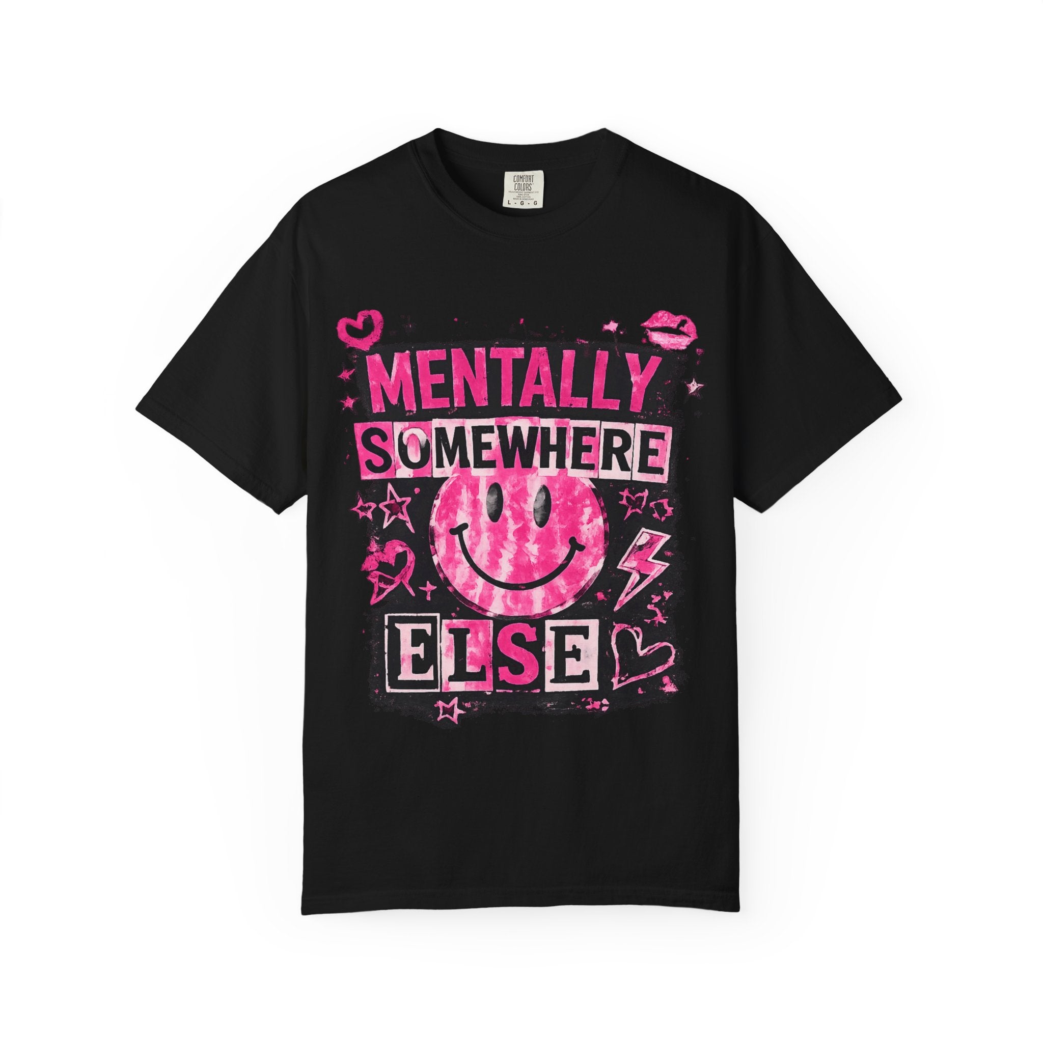 Mentally Somewhere Else T-Shirt — Retro Pink Smiley Graphic Tee