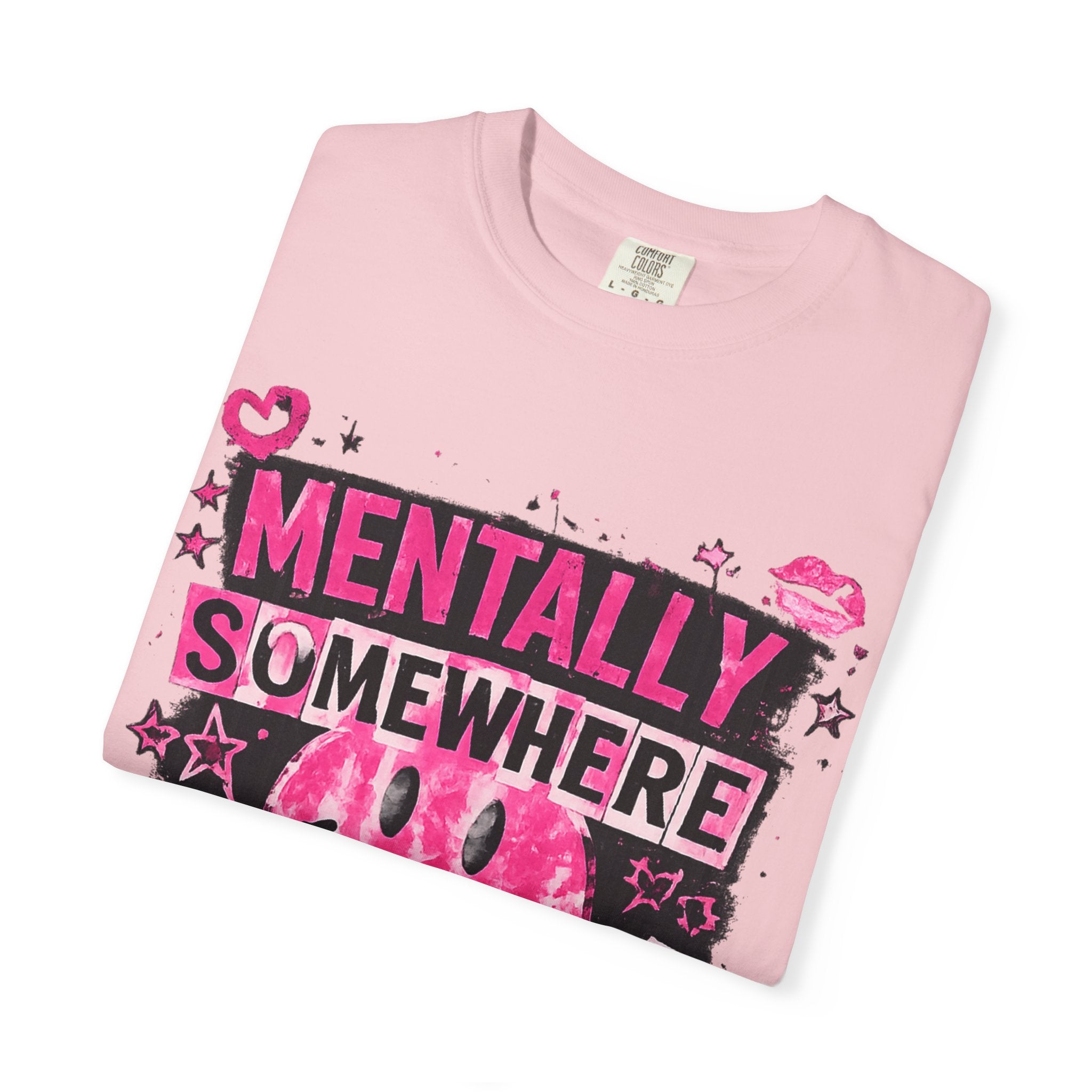 Mentally Somewhere Else T-Shirt — Retro Pink Smiley Graphic Tee