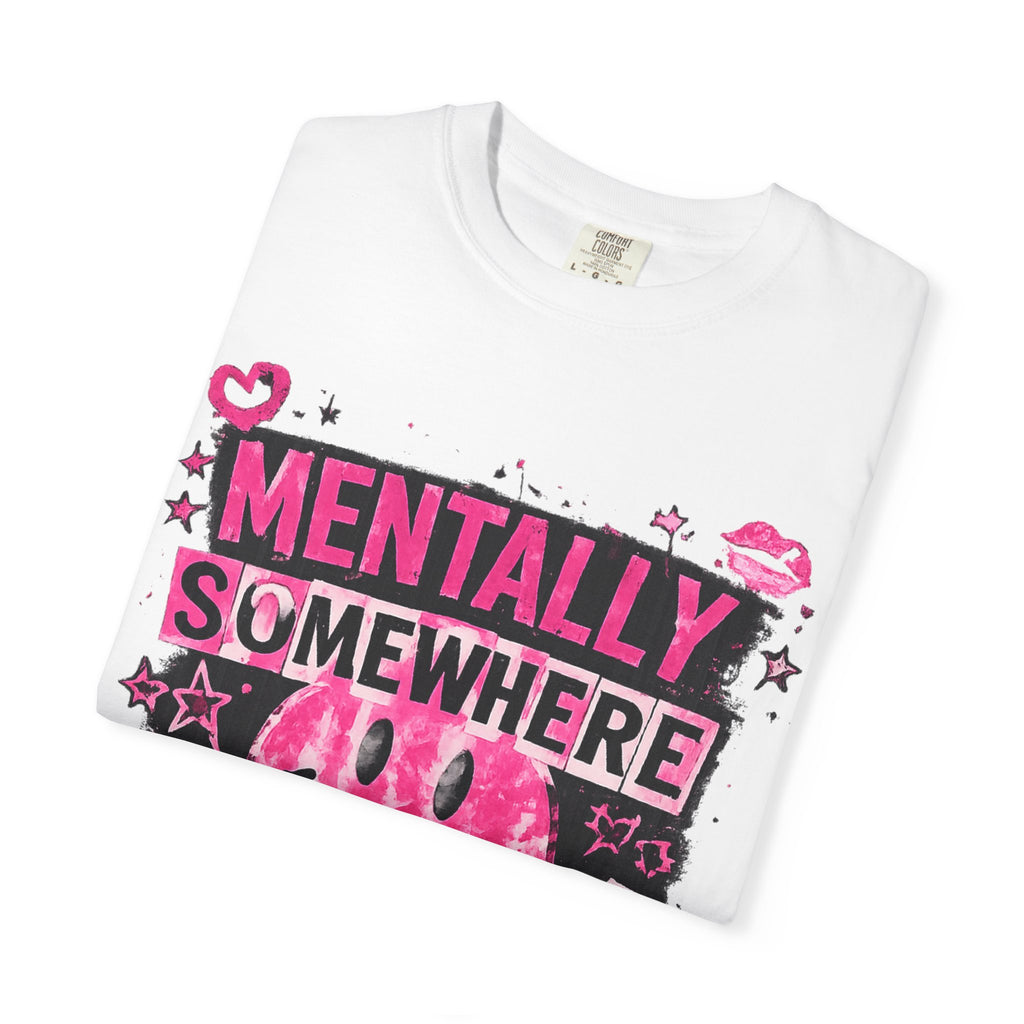 Mentally Somewhere Else T-Shirt — Retro Pink Smiley Graphic Tee
