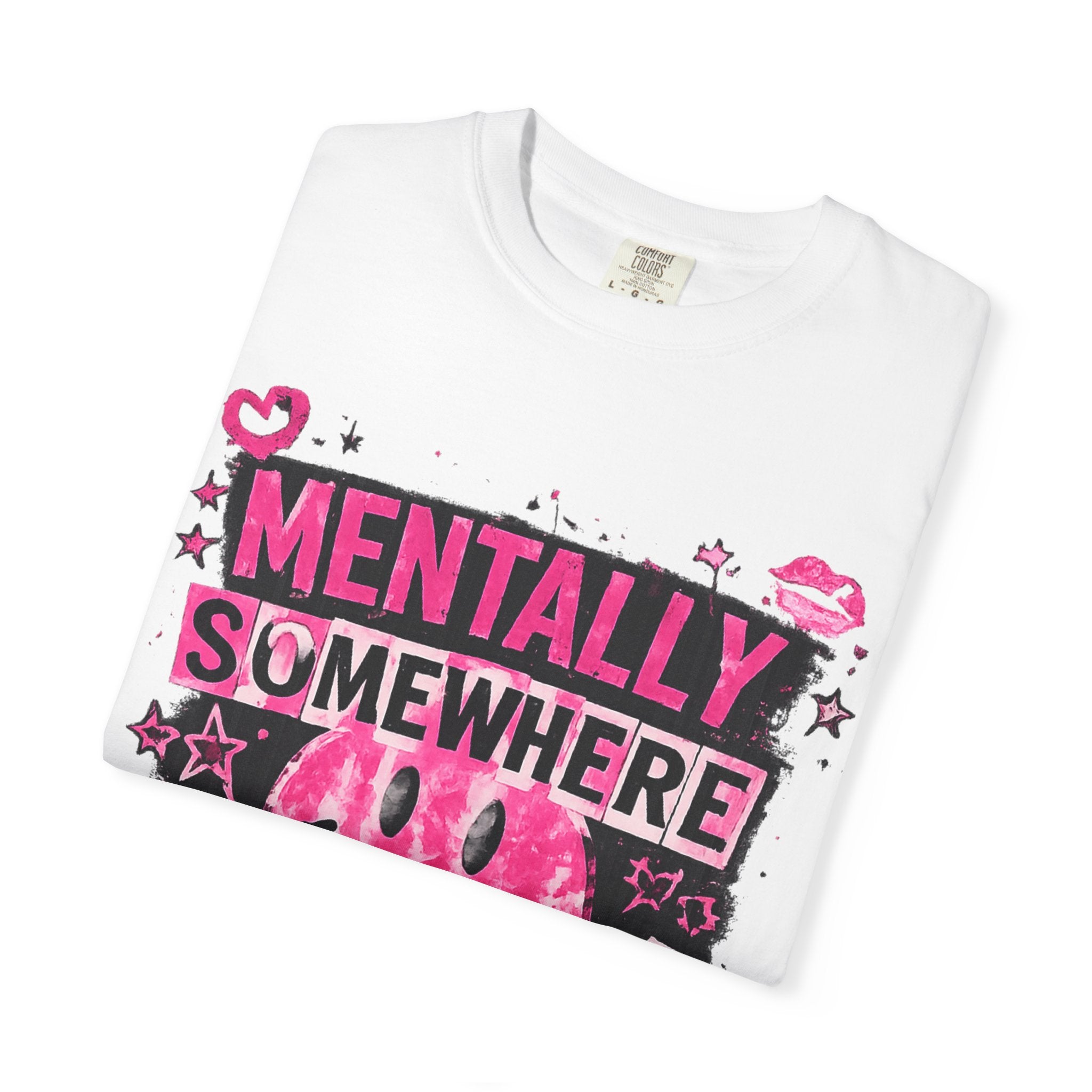 Mentally Somewhere Else T-Shirt — Retro Pink Smiley Graphic Tee