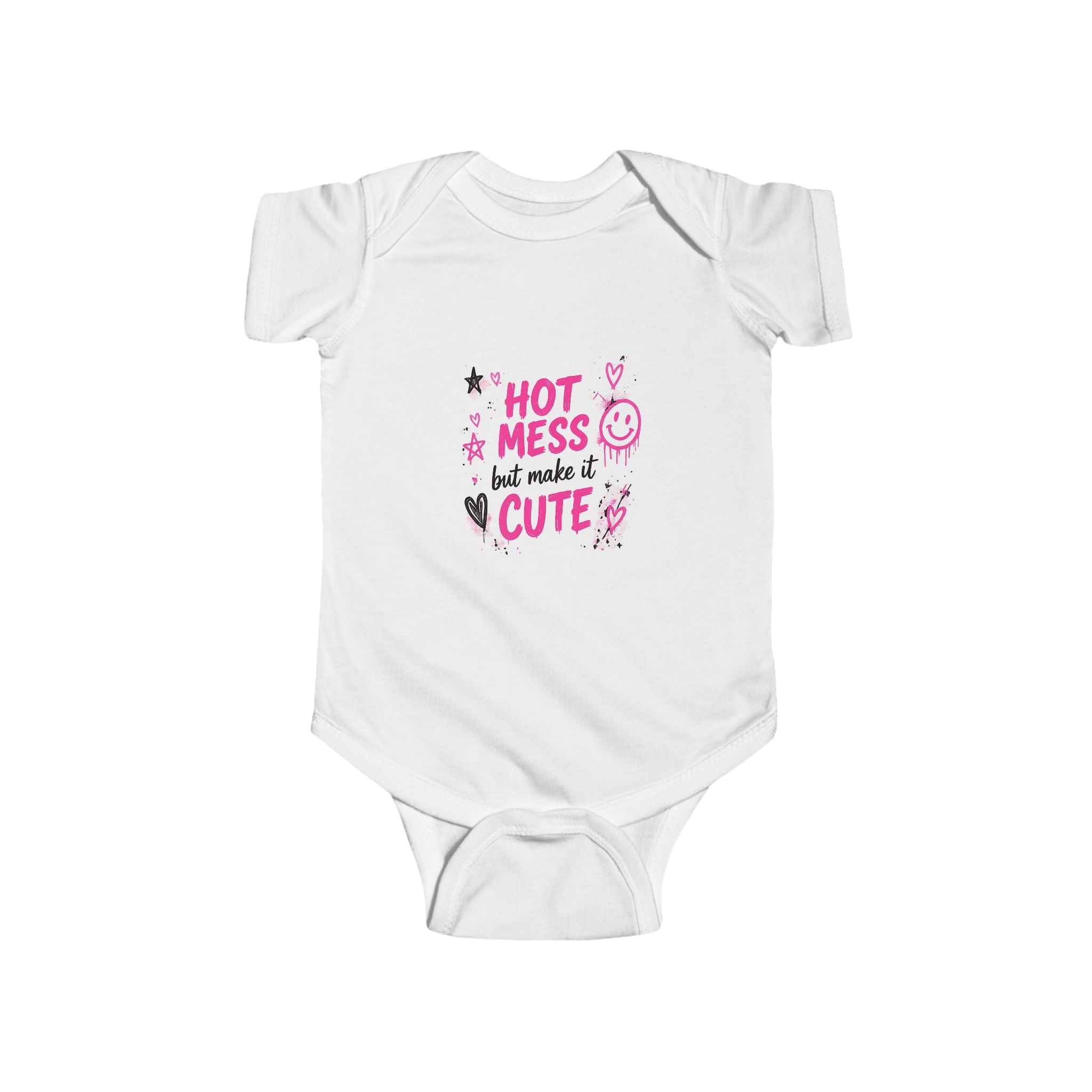 Infant Bodysuit - "Hot Mess but Make It Cute" Pink Graphic Baby Onesie